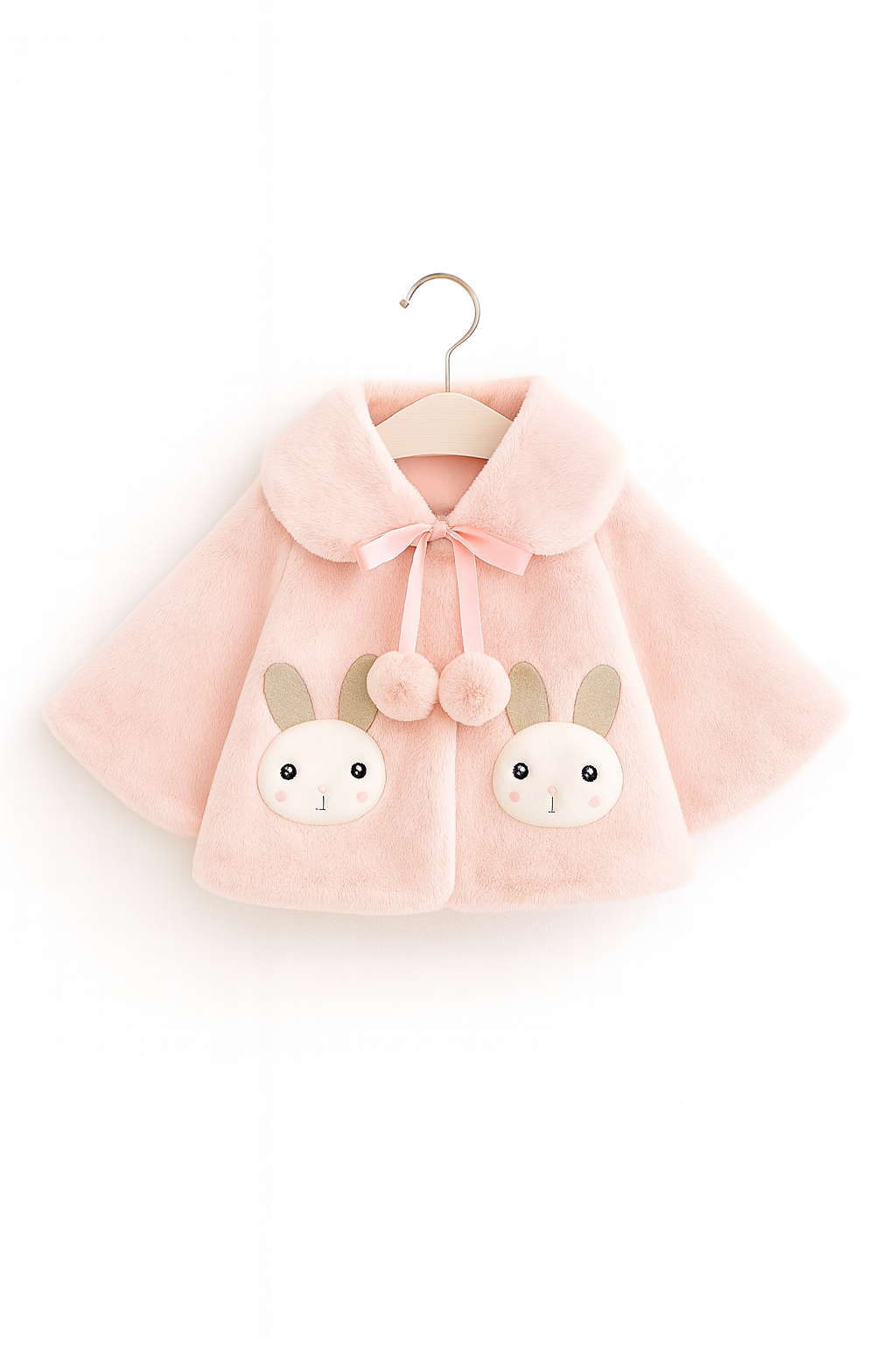 Fluffy Baby Pink Winter Cape for Baby Girls – Rabbit