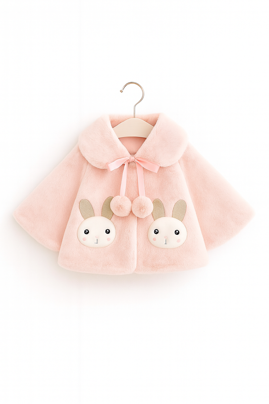 Fluffy Baby Pink Winter Cape for Baby Girls – Rabbit