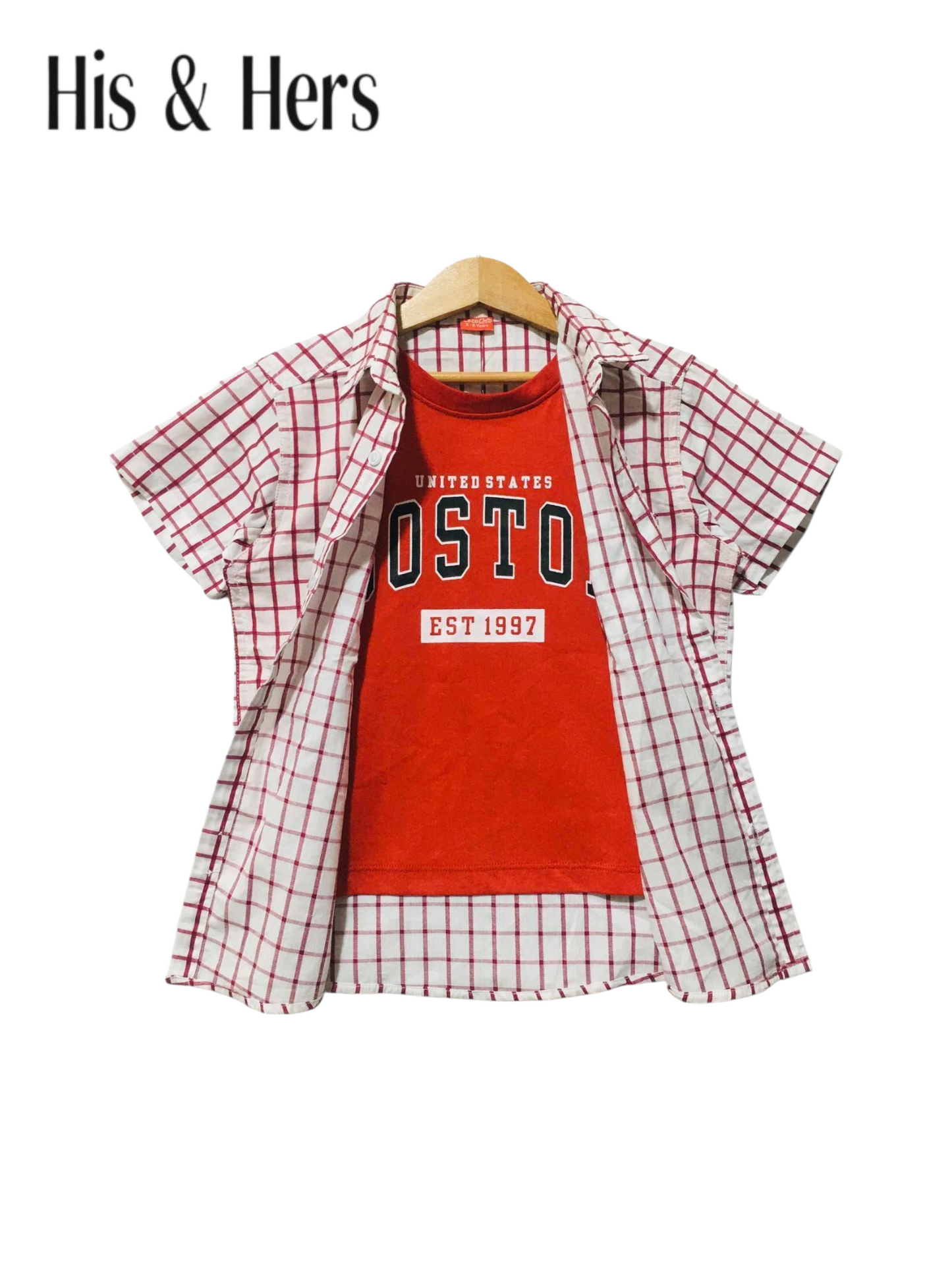 Red Checked Boston Red Inner Double Casual Shirt Boys 443