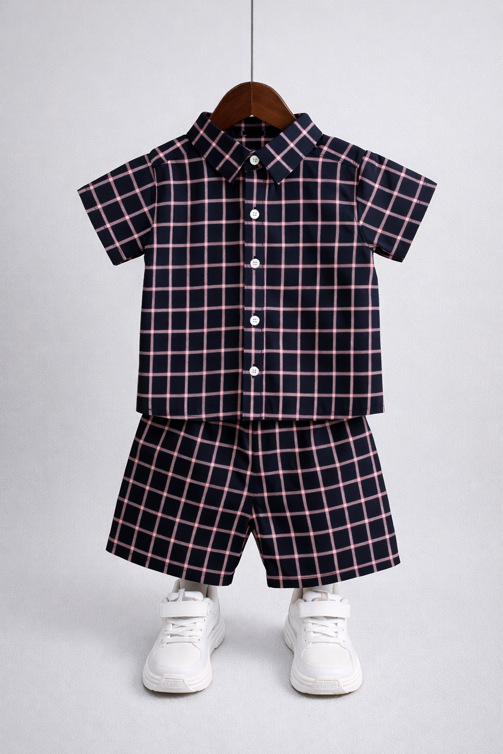 Navy Checked Cotton Nicker Suit Boys 526