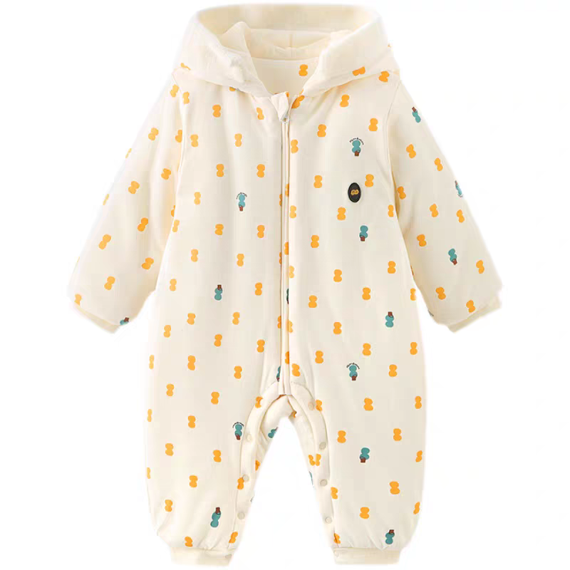 Warm Hooded Baby Romper – Soft Cotton Fleece with Cute Bear Print