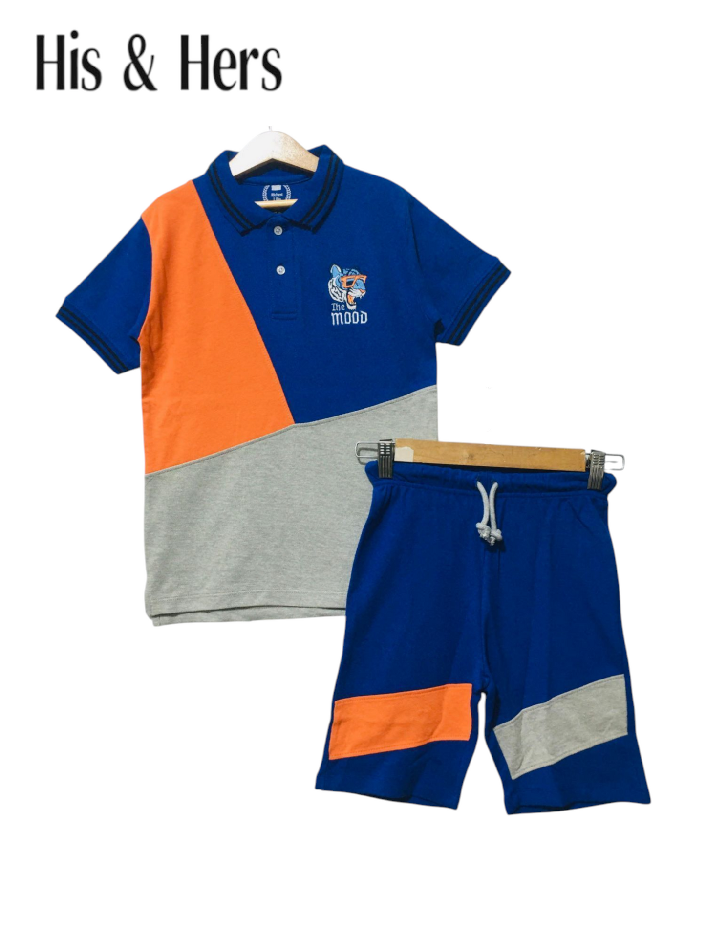 Grey&Orange& Royal Blue Collar Polo Nicker Suit Boys 209