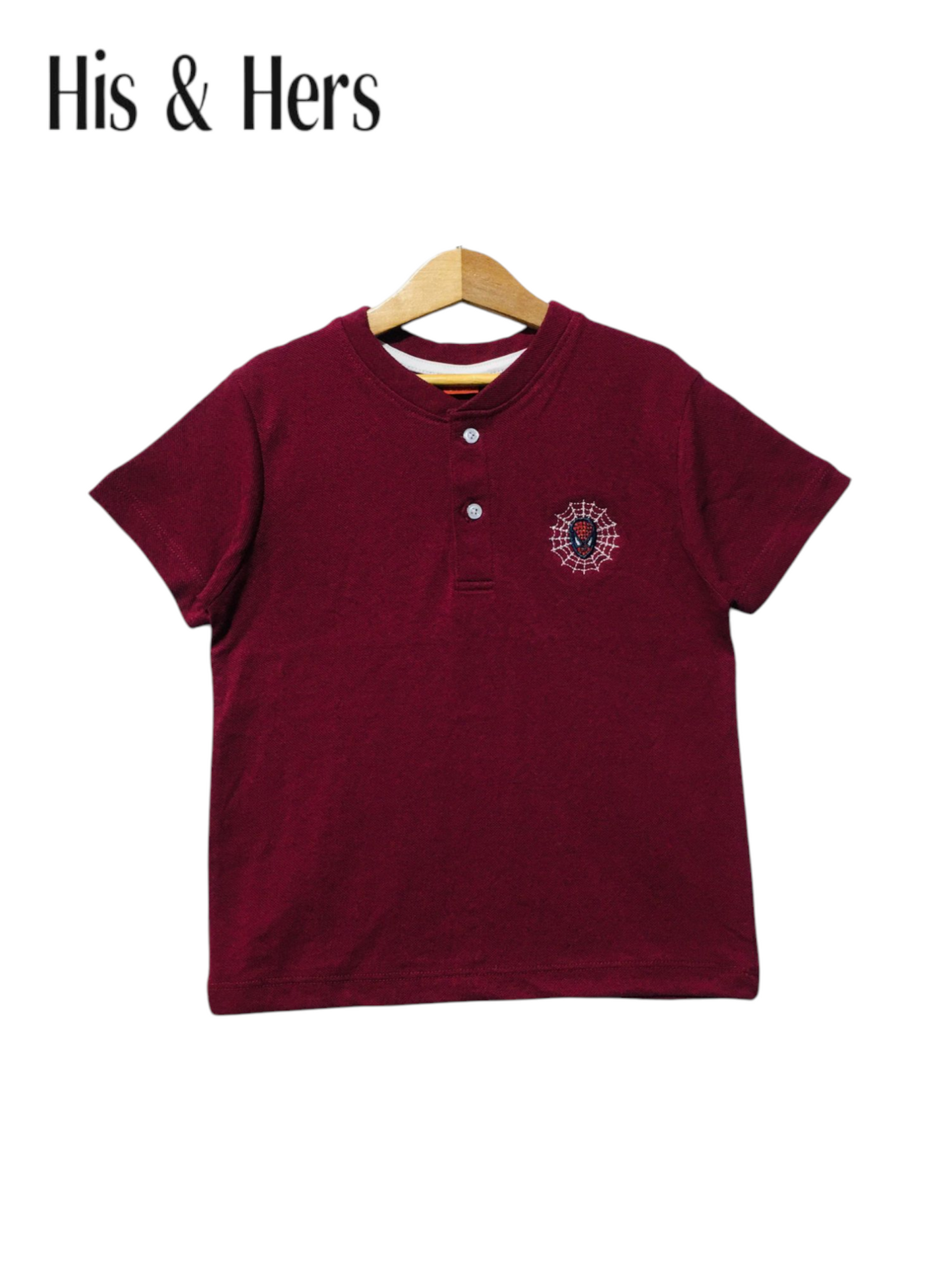 Spiderman Logo Mahroon Henly Polo Shirt Boys 109