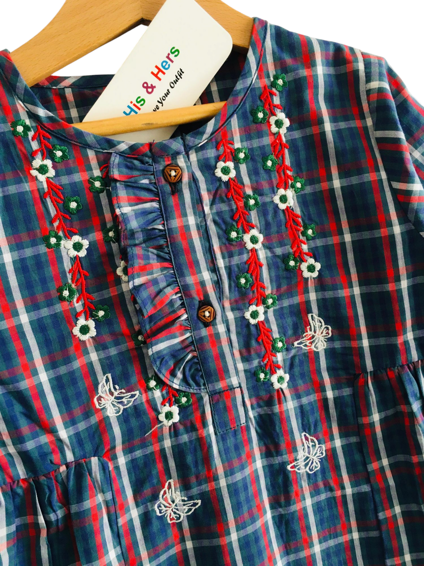 White & Red Checked Navy Girls Top 243