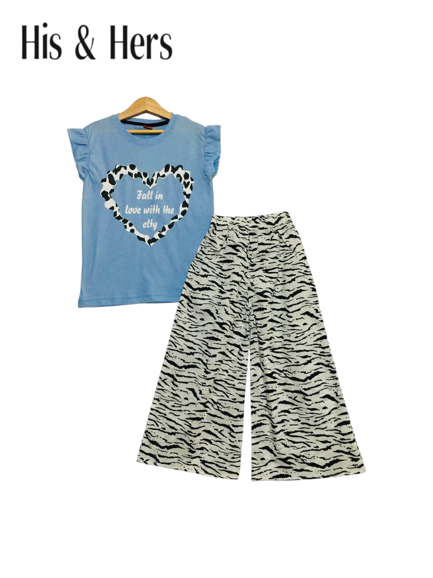 Heart Sleeveless Blue T-Shirt & Cotton Flapper