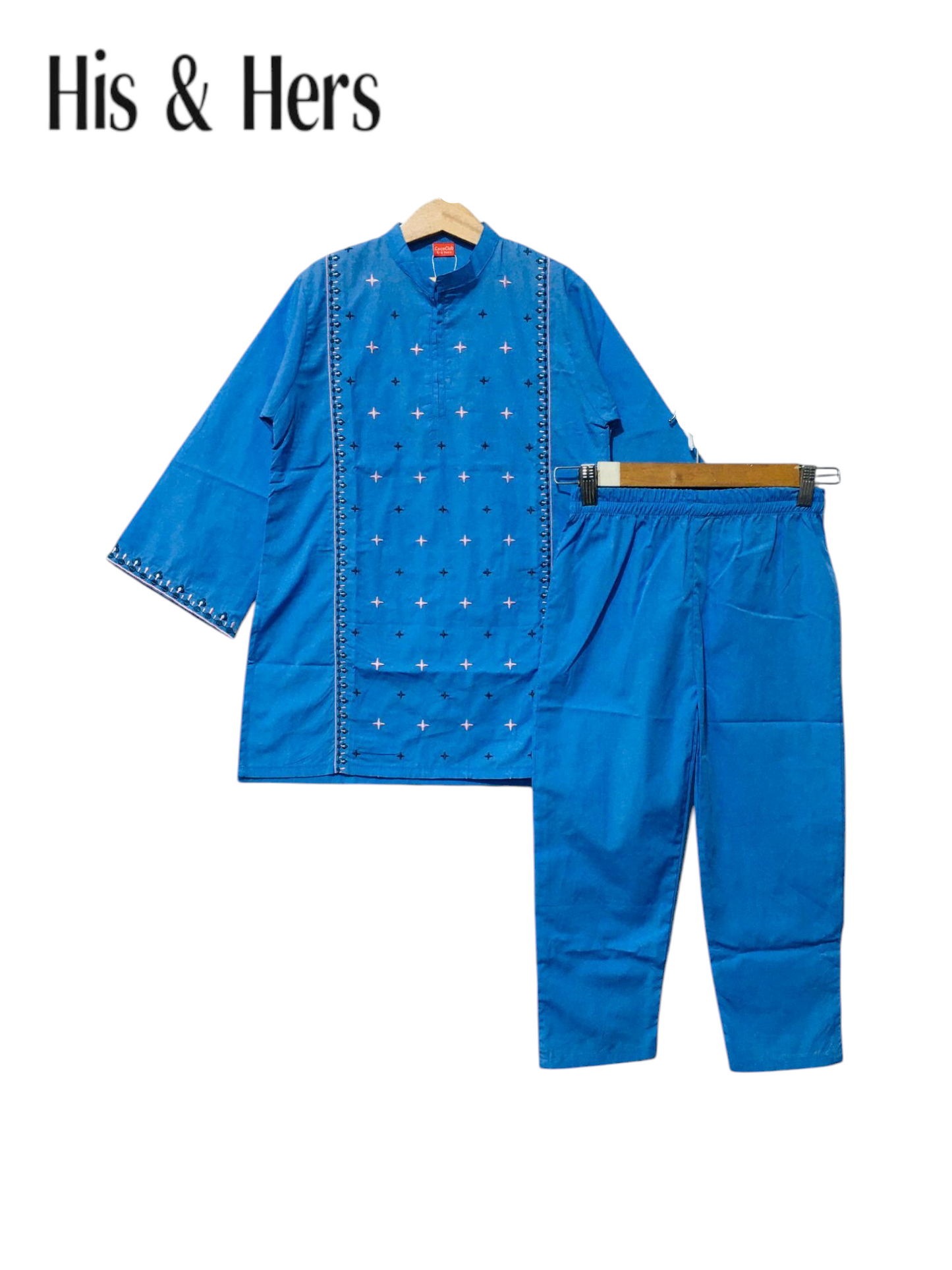Stars Embroidered Blue 2PCS Suit 231
