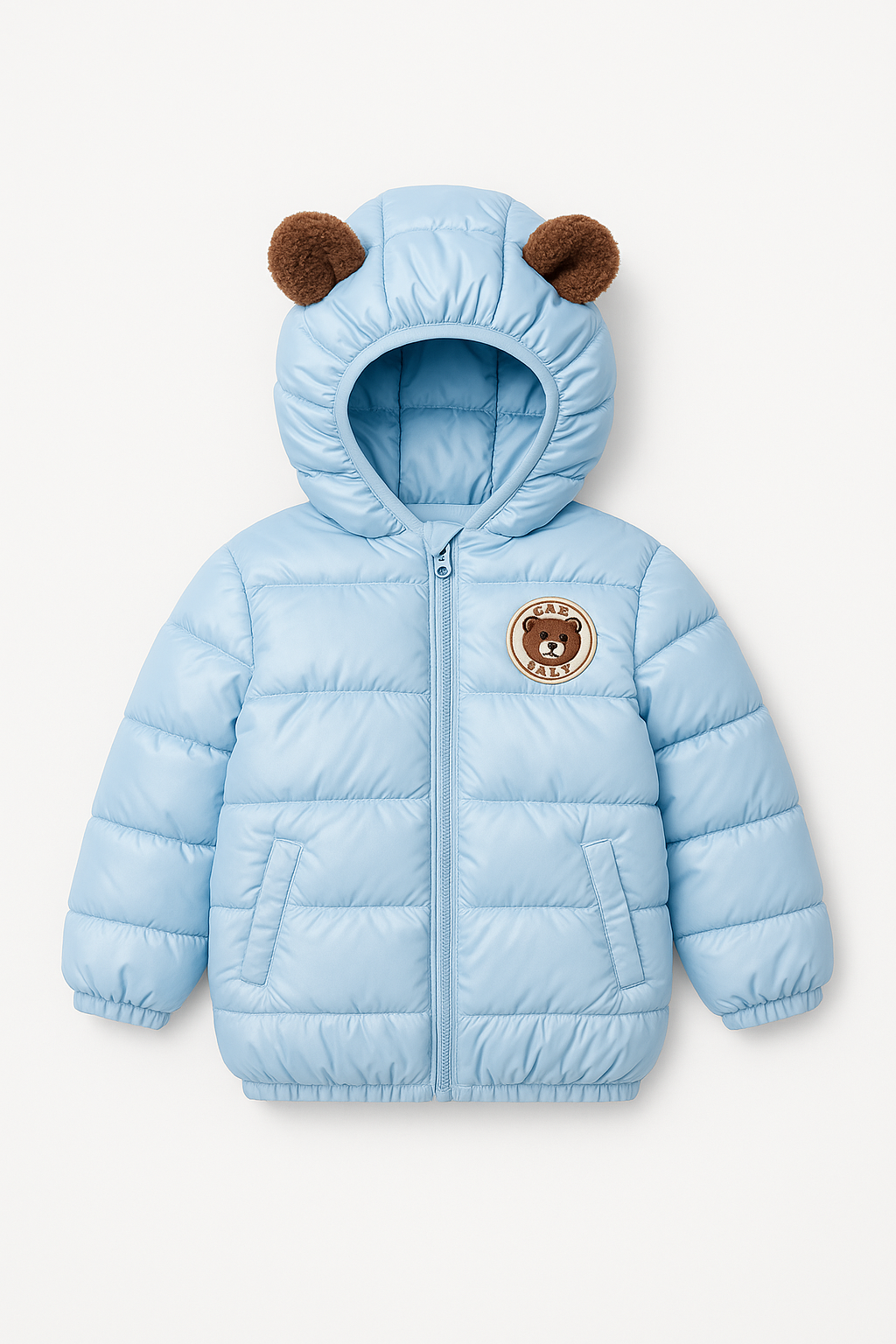 Imported Puffer Jacket Teddy Ears -Light Blue