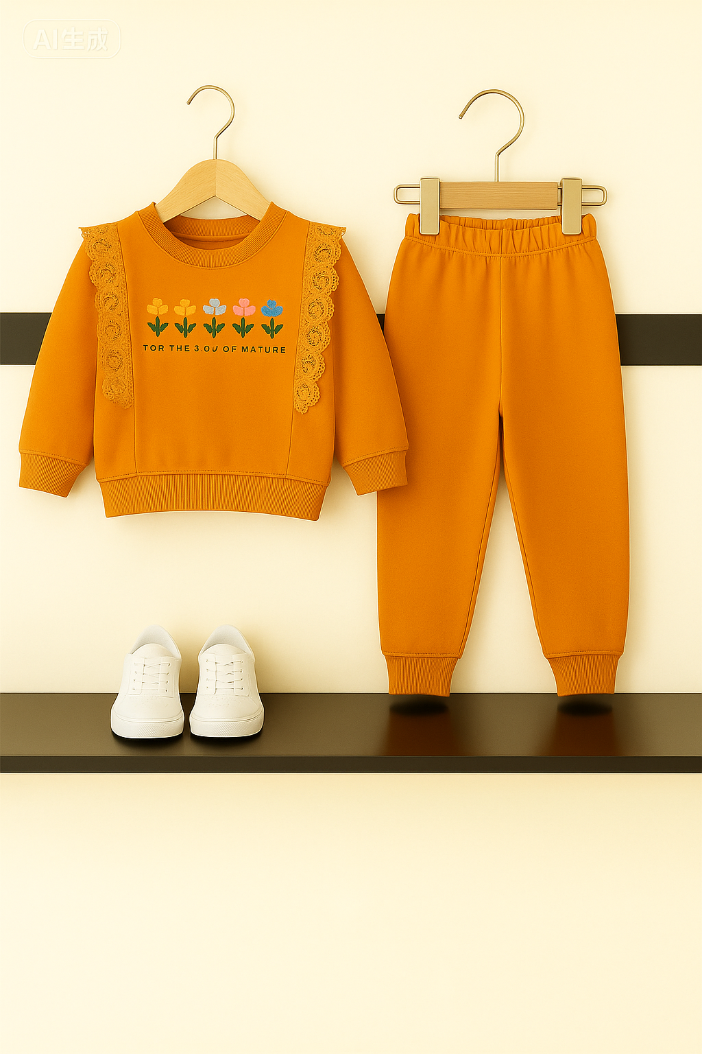 427Floral Charm Girls Tracksuit – Orange Lace Edition