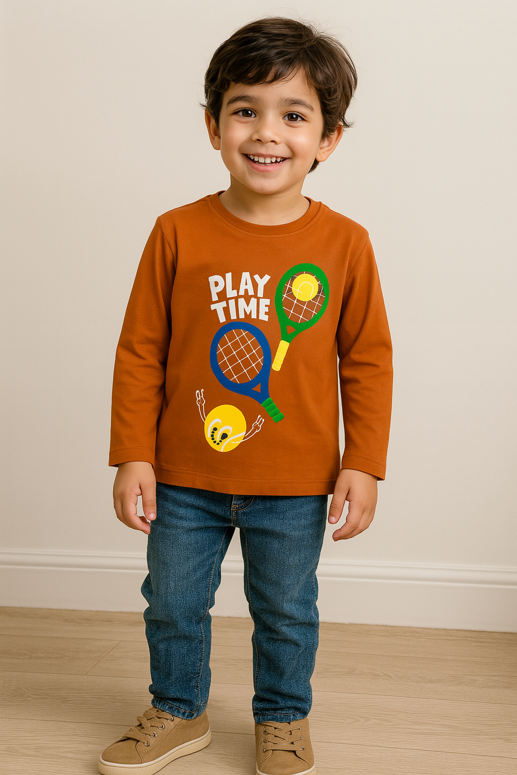 PLAY TIME Burnt Orange Full Sleeves T-Shirt