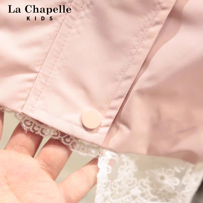 Pink Hooded Girls Jacket with Lace Hem