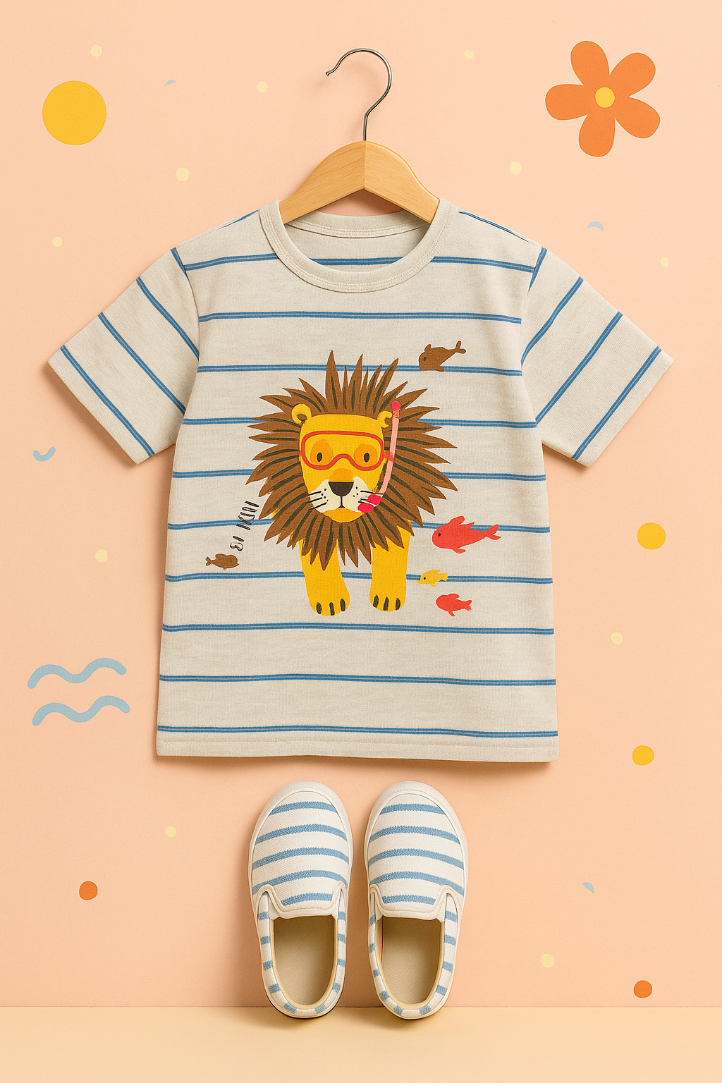 Lion Print Blue Stripped T-Shirt Boys 443