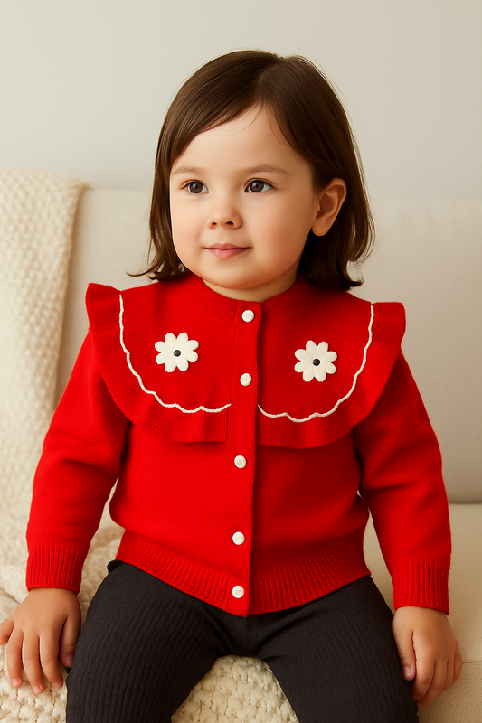 His&Hers Knitted Daisy Red Sweater Cardigans