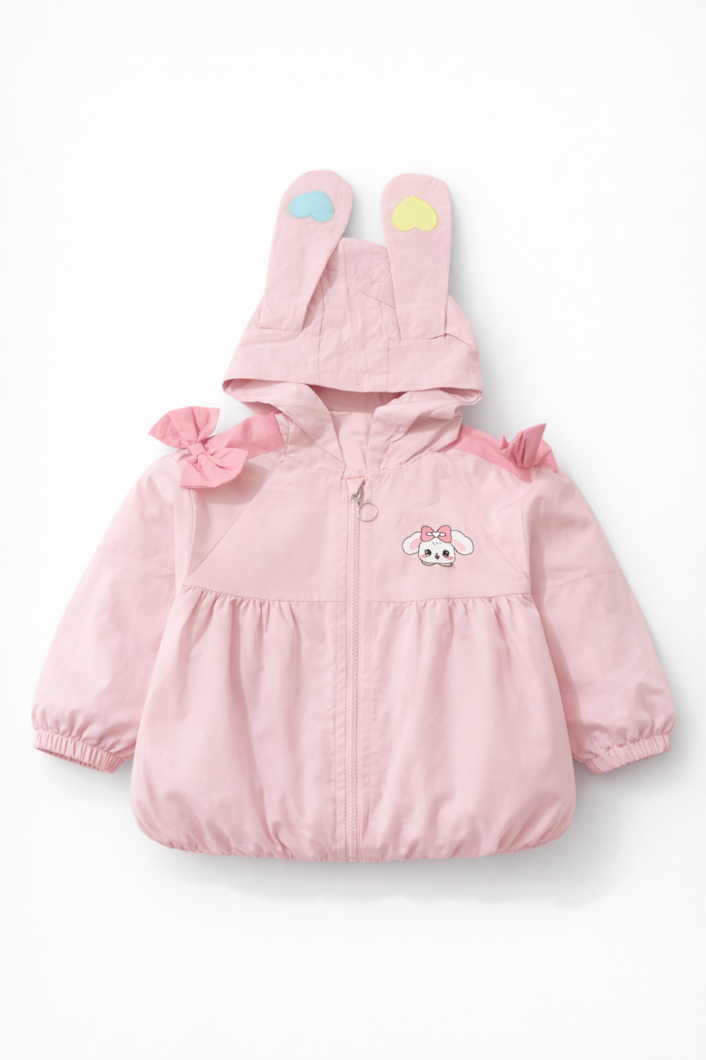 Pink Hooded Windbreaker Jacket with Bunny Ears