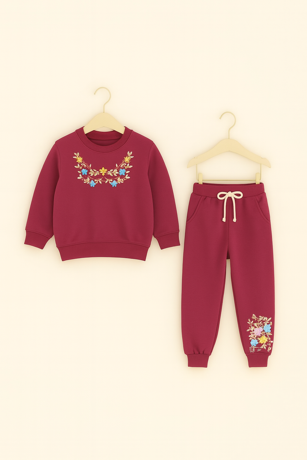 Girls Burgundy Embroidered Floral Tracksuit 252