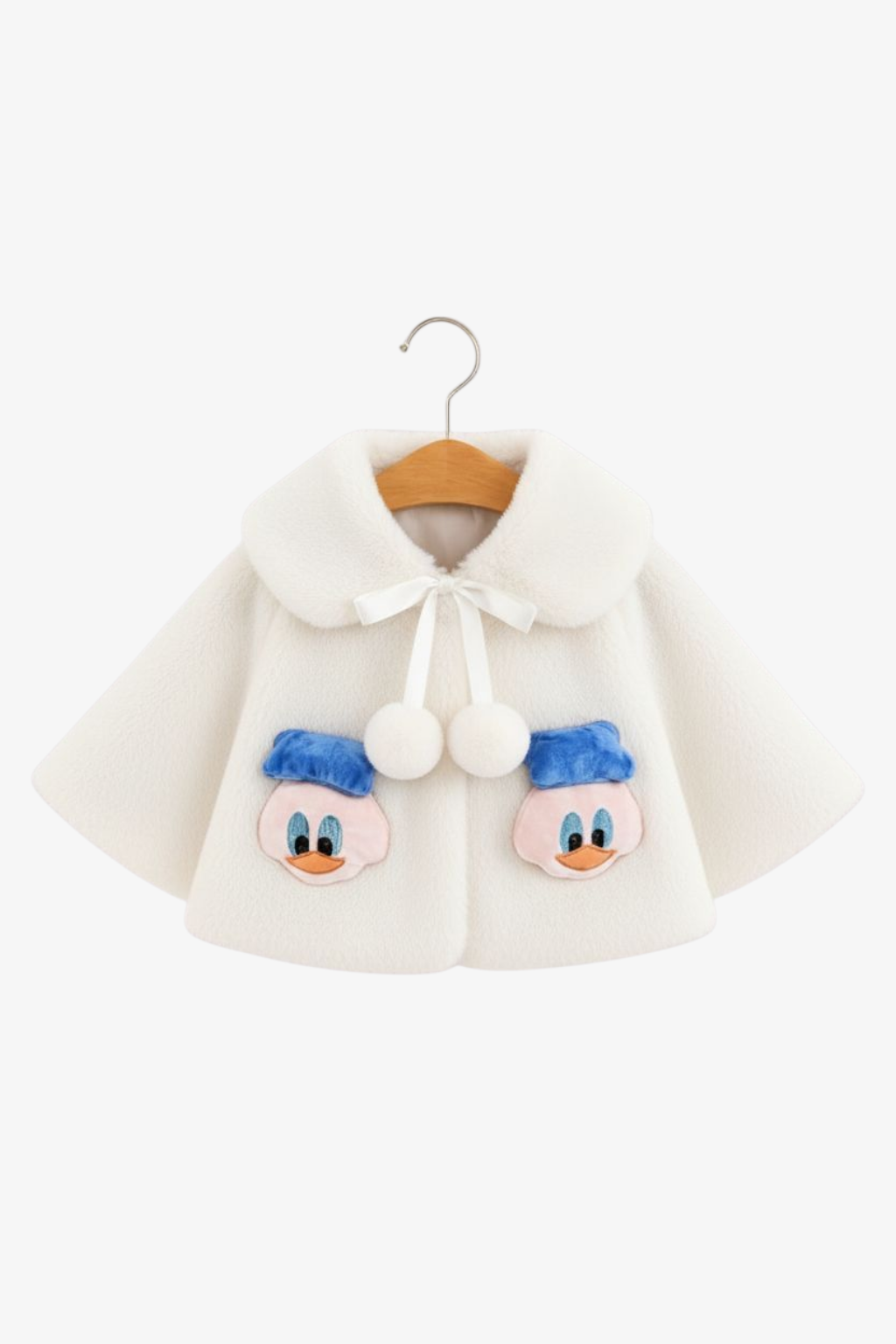 Fluffy White Winter Cape for Baby Girls – 3D Duckling