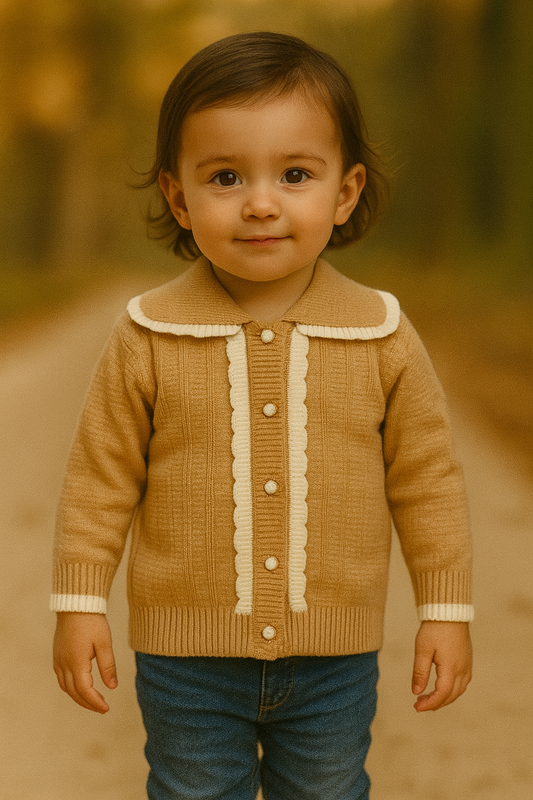 His&Hers Knitted  Brown Sweater  Cardigans with Collar Girls