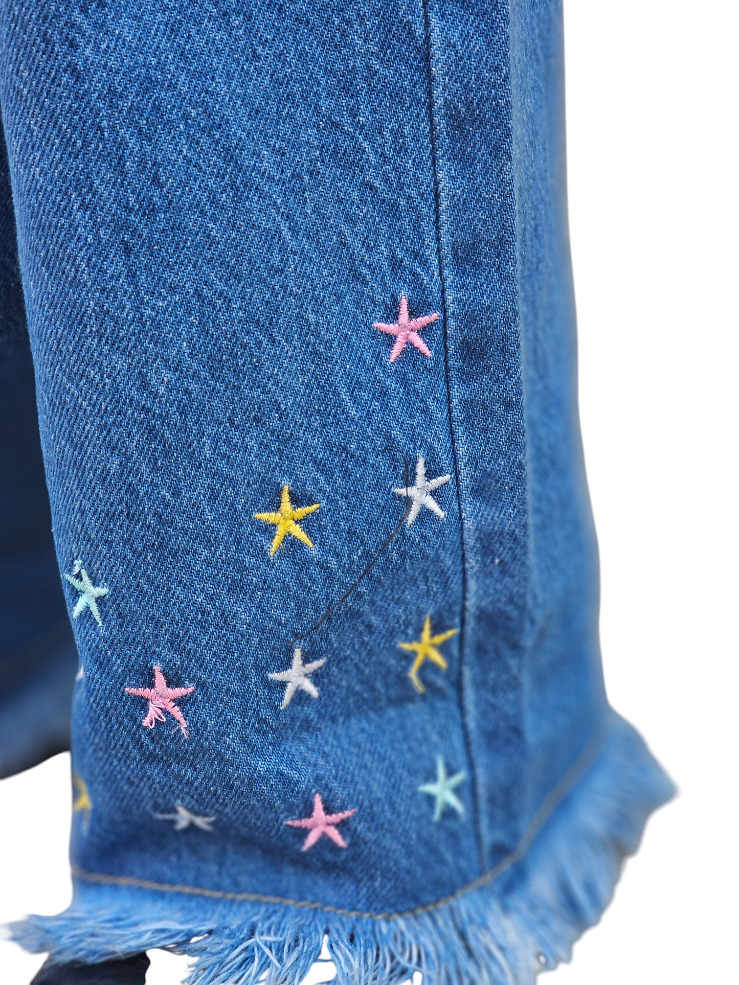 Stars Embroidery Kid's Mid Blue Denim Pants Girls 117