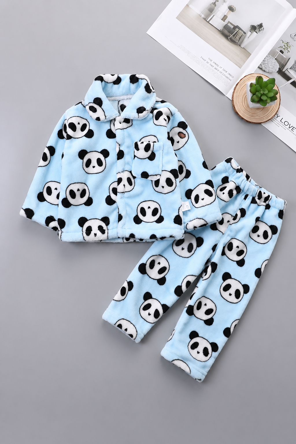 Panda Allover Printed Warm Fleece Night Suit 523