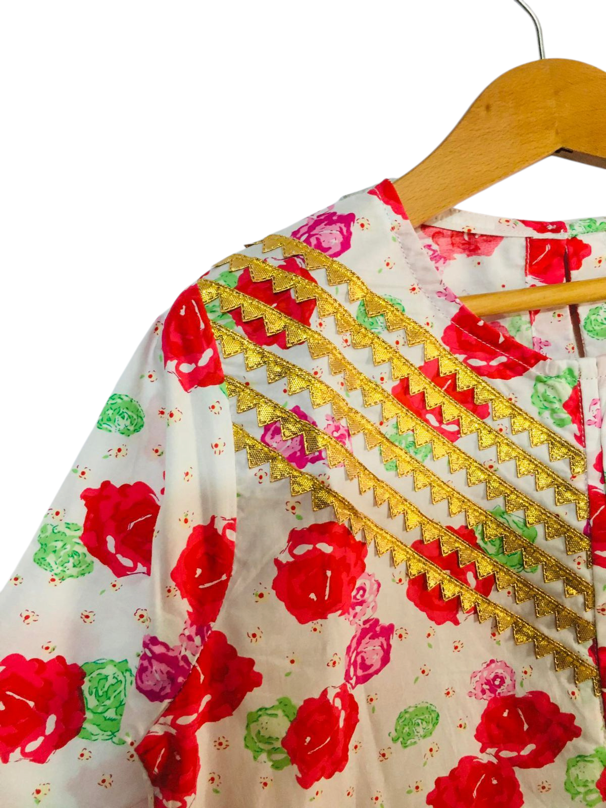 Floral Printed Cotton Suit for Girls – Red & Yellow Accent 440