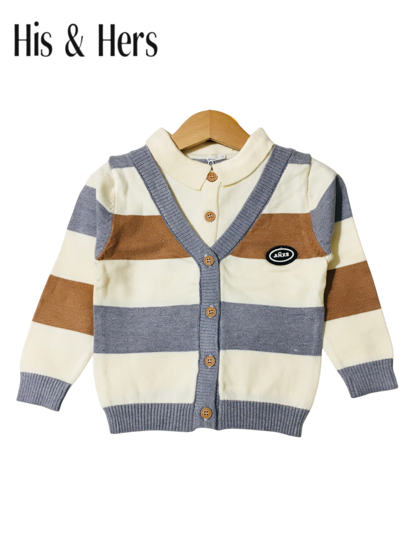 His&Hers Stripped Purplish Grey Sweater Cardigans With Colar
