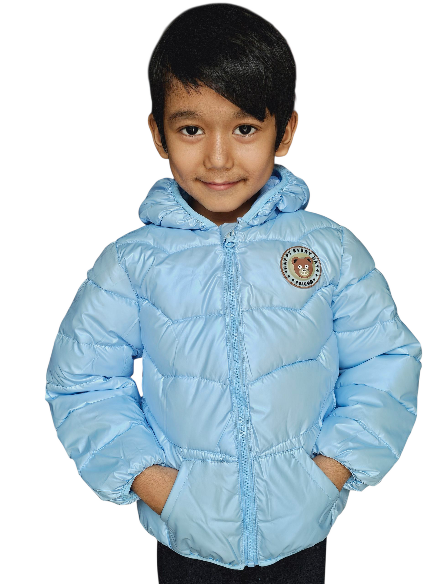 Imported Puffer Jacket Teddy Ears -Light Blue