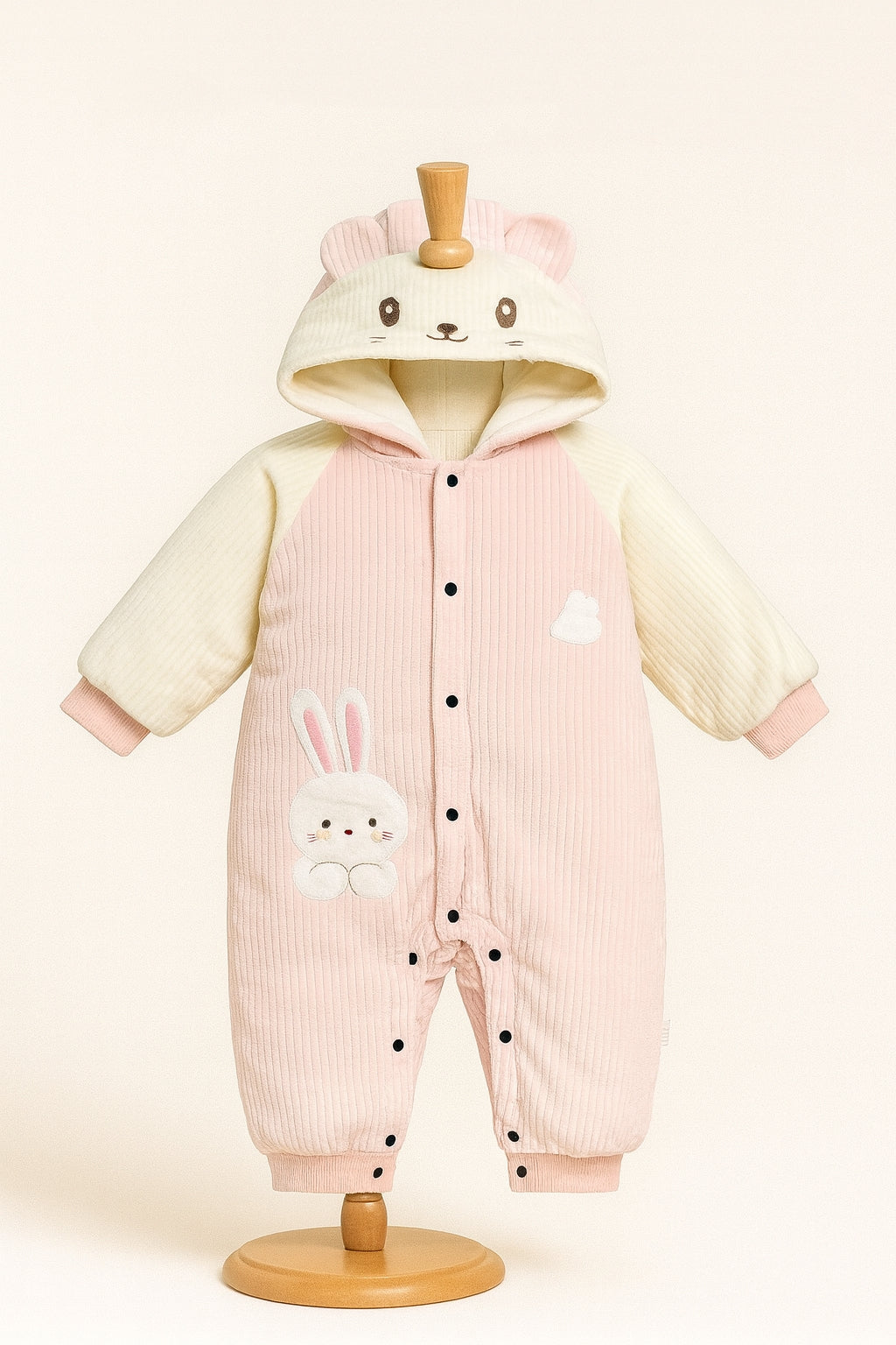 Sweet Bunny Corduroy Snowsuit – Soft Pink Baby Winter Romper