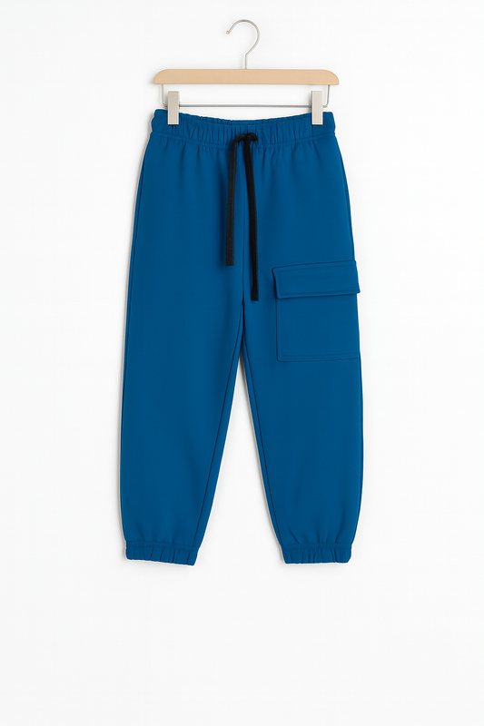 Side Pocket Fleece Cargo Trousers -Blue