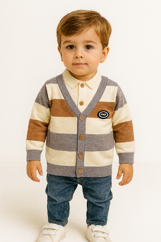 His&Hers Stripped Purplish Grey Sweater Cardigans With Colar