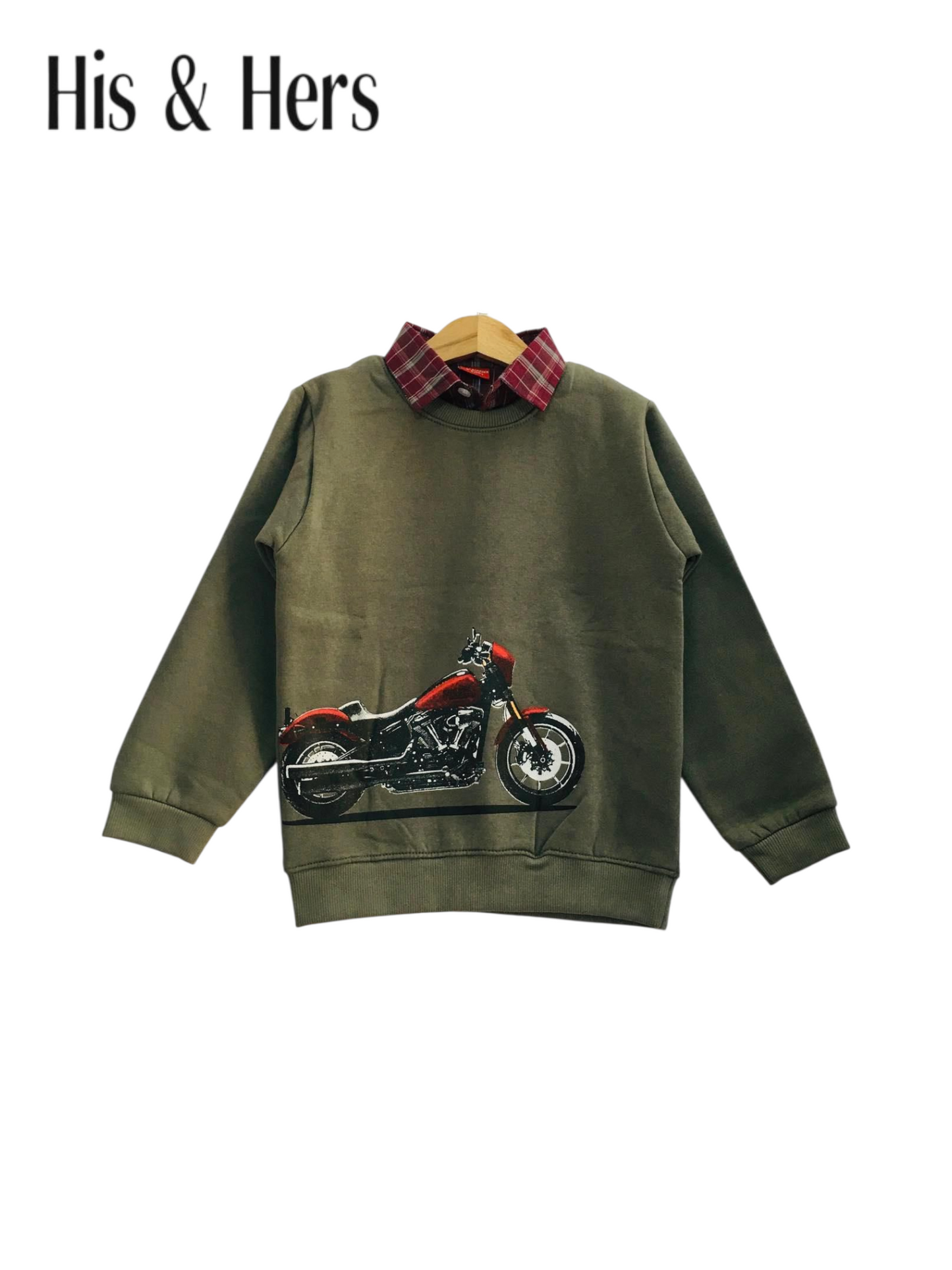 Motorbike Olive Green Double Sweatshirt Boys 414