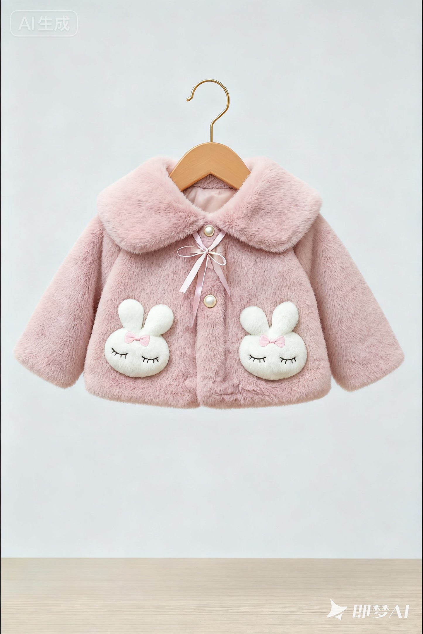 Fluffy Pink Winter Cape for Baby Girls – 3D Bunny