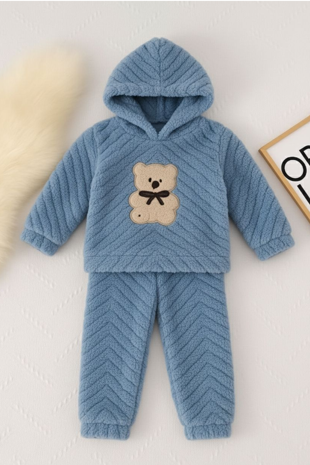 Kids Fuzzy Teddy Winter Night Suit- Blue