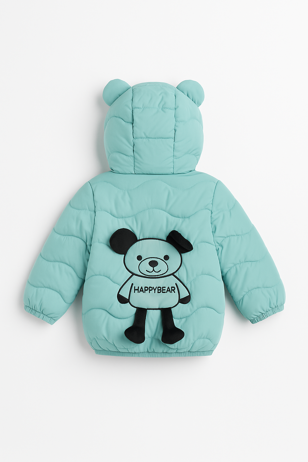 Imported Puffer Jacket 3D Happy Bear - Aqua Blue