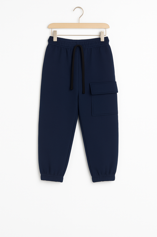 Side Pocket Fleece Cargo Trousers - Navy