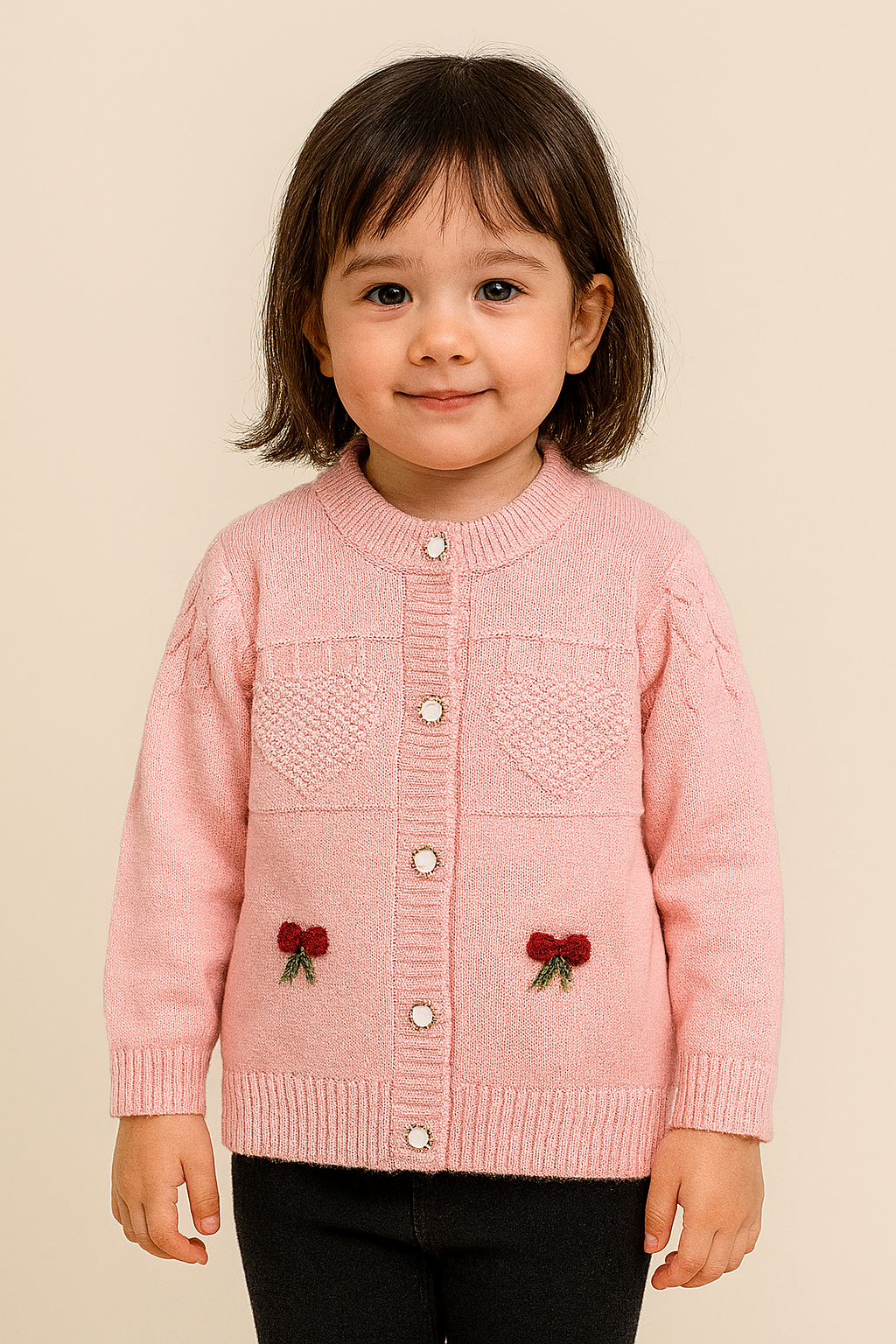 His&Hers Cherry Knot Knited Pink Sweater Cardigans
