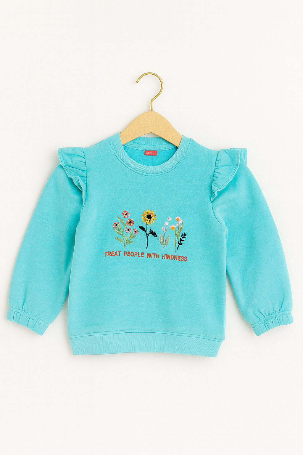 Turquoise Floral Embroidered Kids Sweatshirt 203