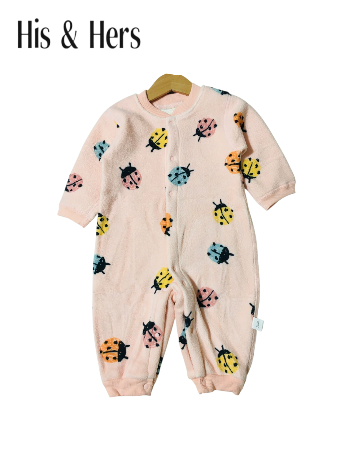 Cute Ladybug Print Polar Fleece Pink Jumpsuit Bodysuit