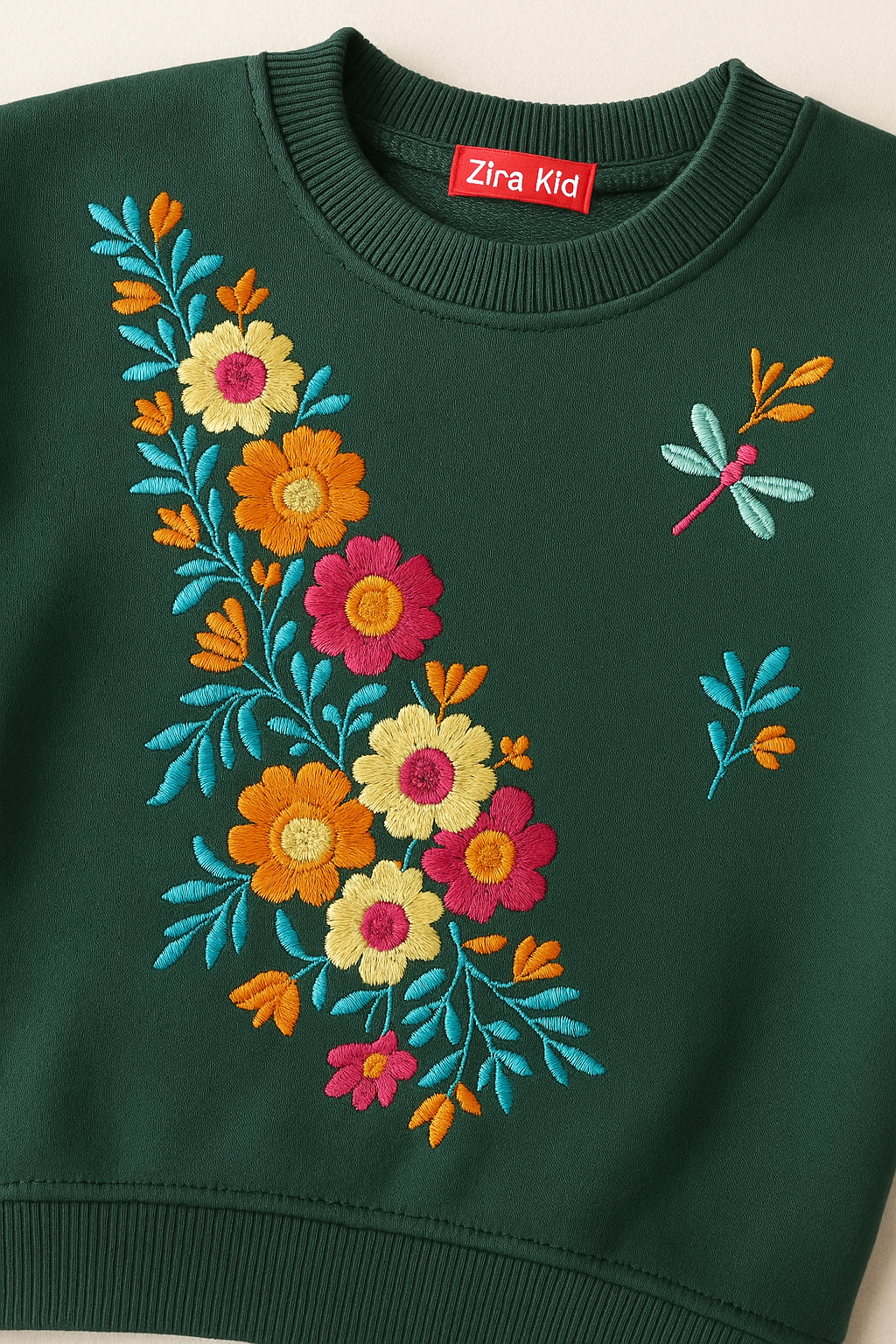 Green Embroidery Fleece Tracksuit – Cozy Winter Wear for Kids 240