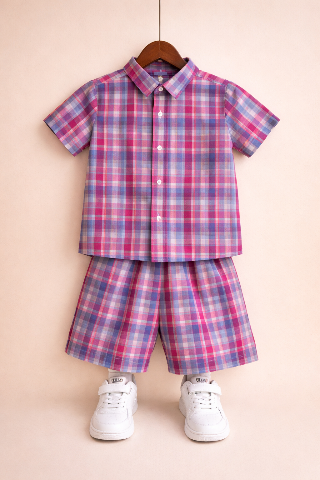 Pink Checked Cotton Nicker Suit Boys 503