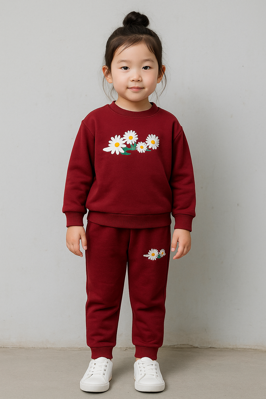 White Daisy Mahroon Tracksuit Girls 408