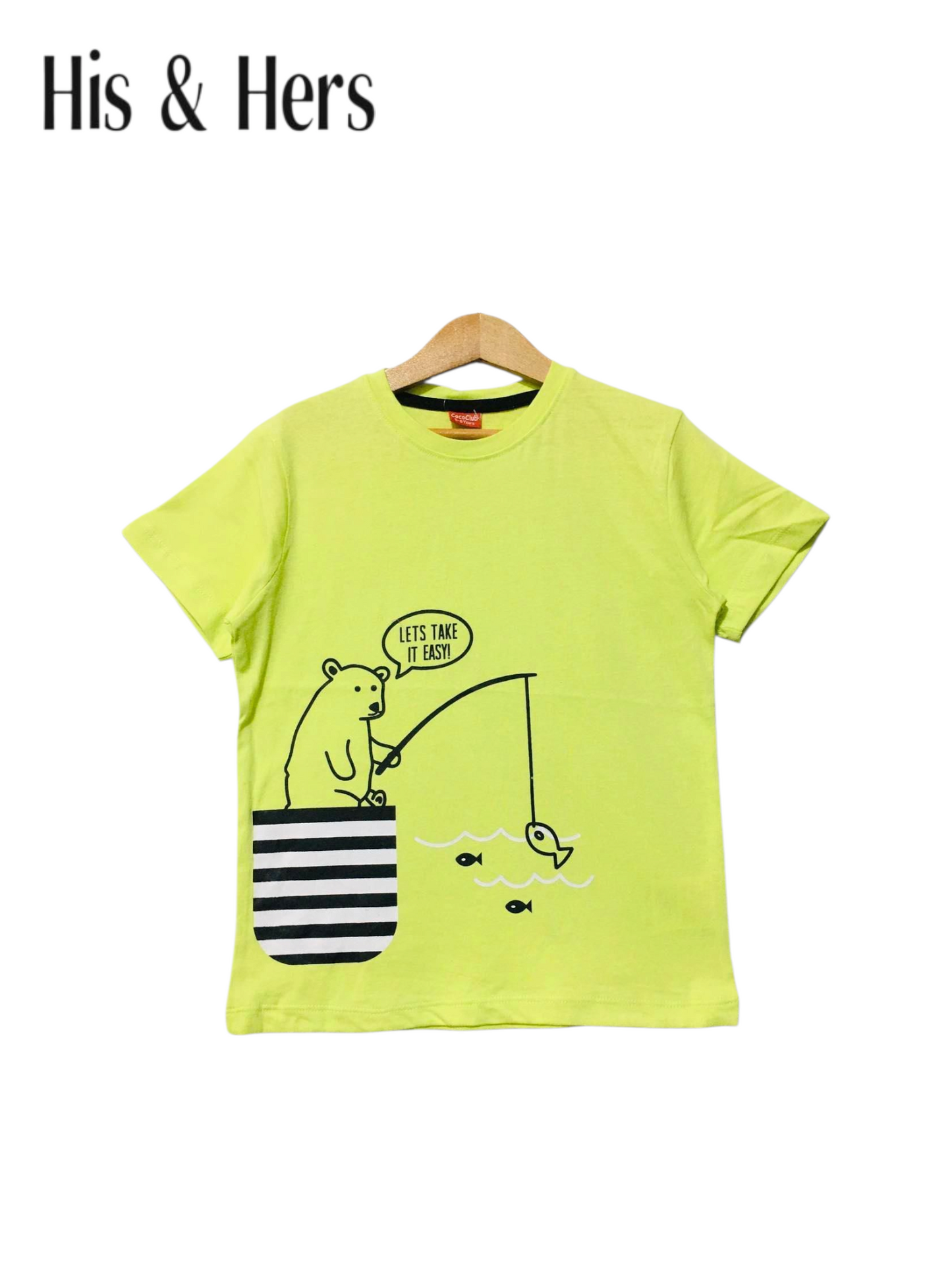 Fishing Bear Lemon Green T-Shirt Boys