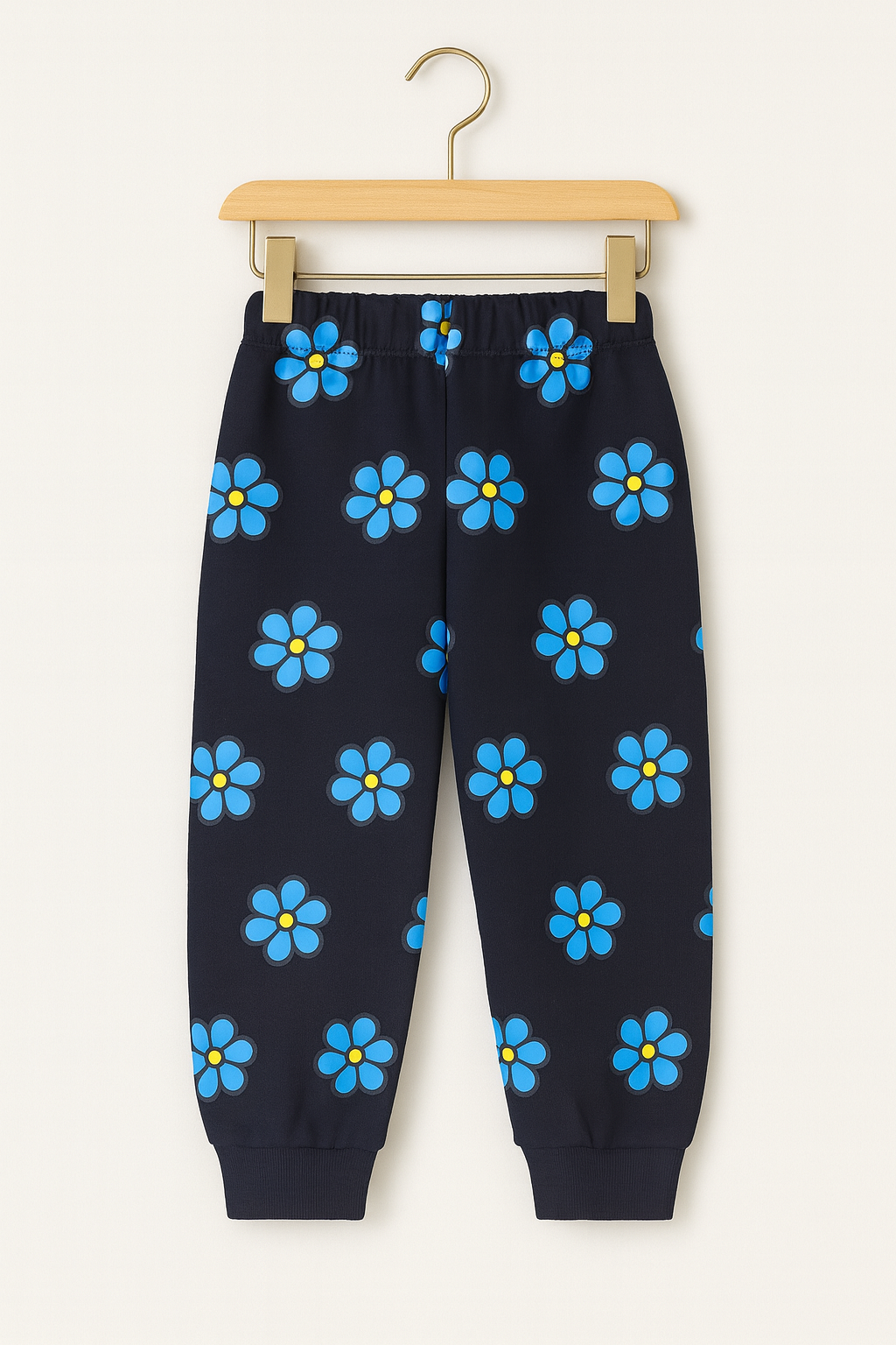 Blue Daisy Printed Joggers β Midnight Black πΌπ