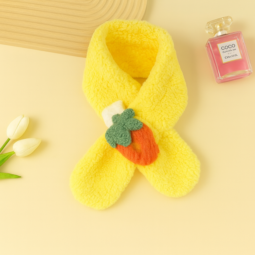 Yellow Cute Strawberry Plush Scarf for Kids 🐥