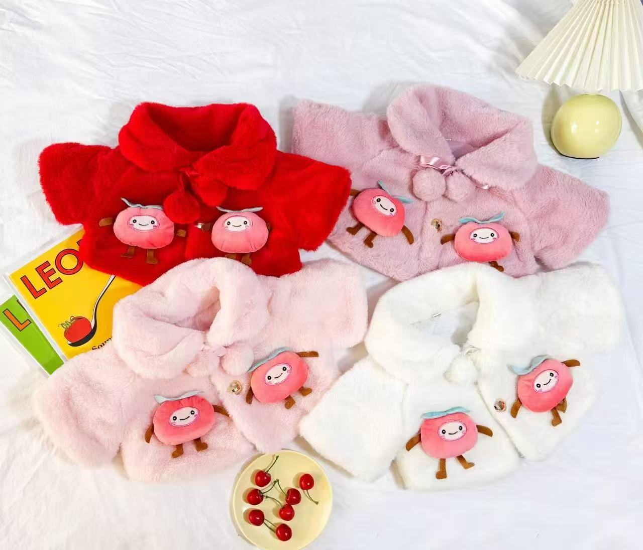 Fluffy Baby Pink Winter Cape for Baby Girls – 3D Apple