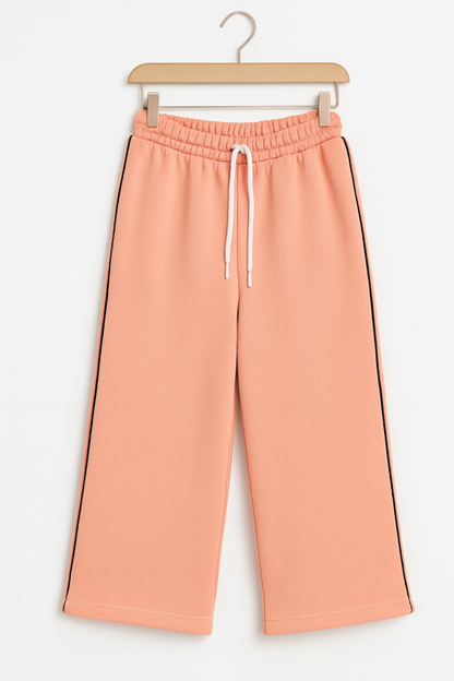 Kids Wide-leg Side Piping Trousers - Peach