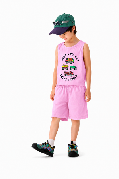 Cars Printed Light Pink Sleeveless  Boys Nicker Suit 268