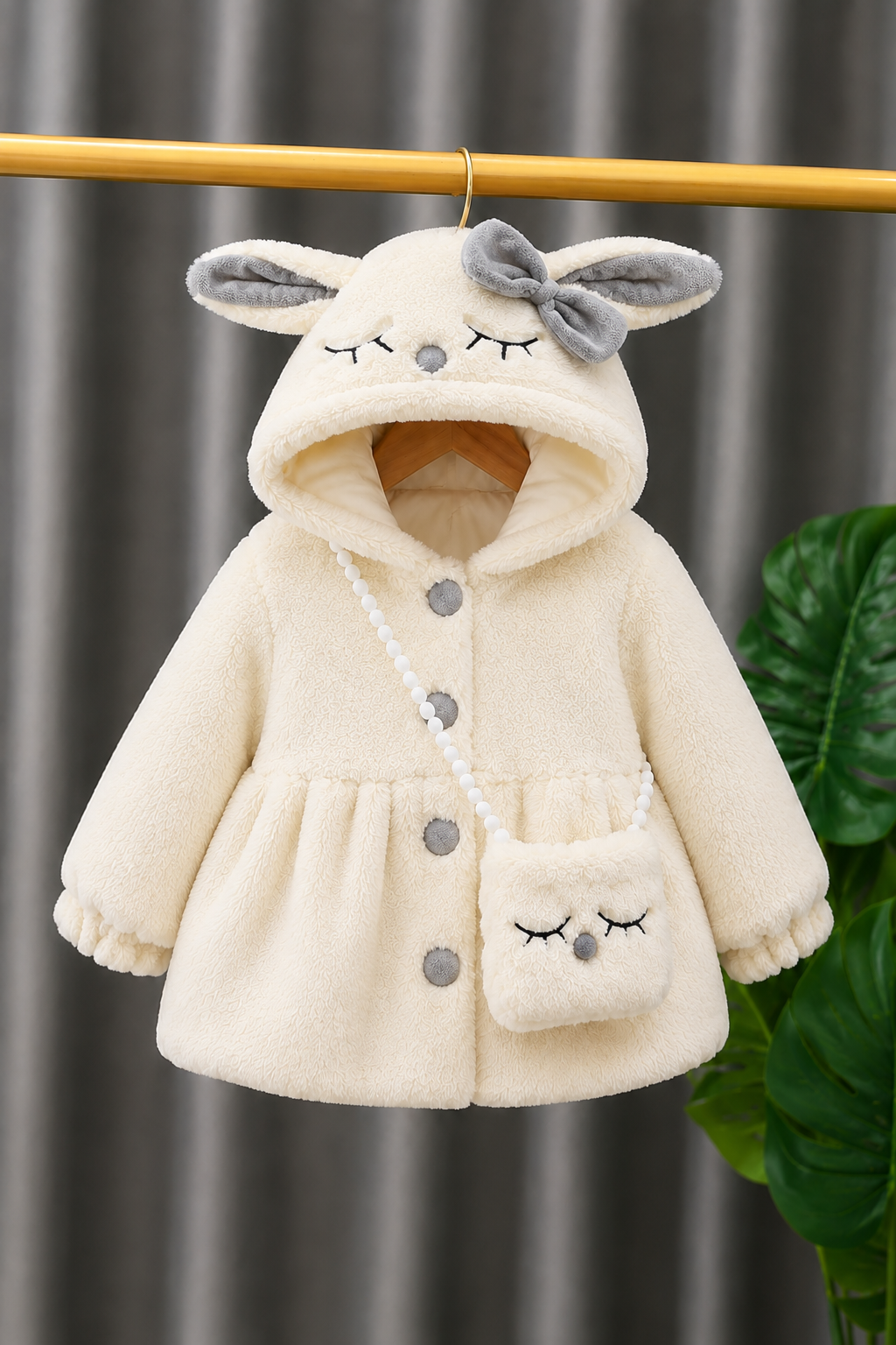 Bunny Bow  Plush Coat - White 910