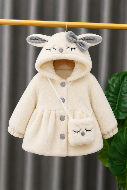 Bunny Bow  Plush Coat - White 910