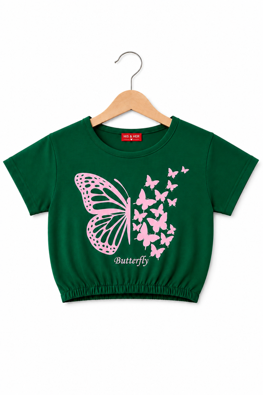 Butterfly Printed Green   Girls T Shirt 201