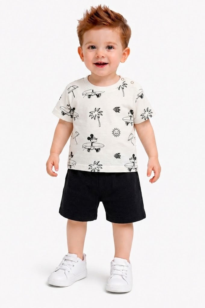 Mickey Mouse  Printed Black& White New Born Nicker Suit