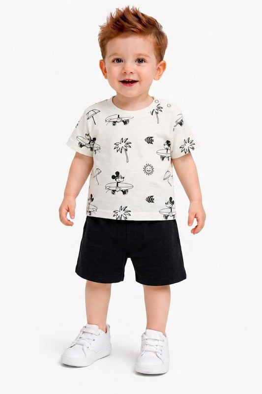 Mickey Mouse  Printed Black& White New Born Nicker Suit